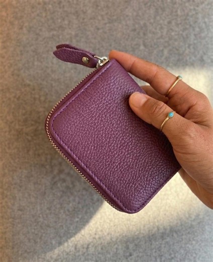 Rich Plum Matte Leather Wallet | Minimalist Genuine Leather Zip Wallet | Small Card Holder for Women - Real Leather Accessory - Etsy
