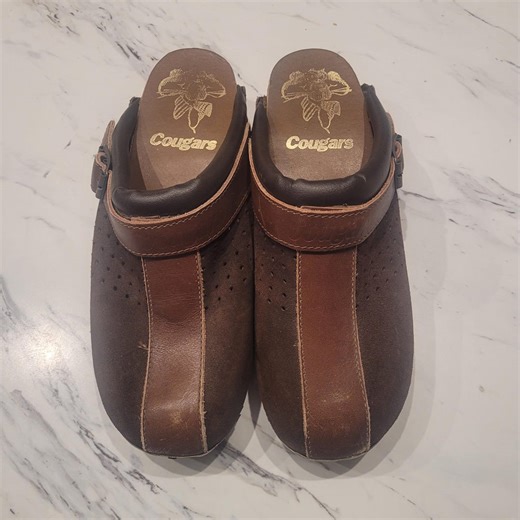 Vintage Cougars Wooden Clogs