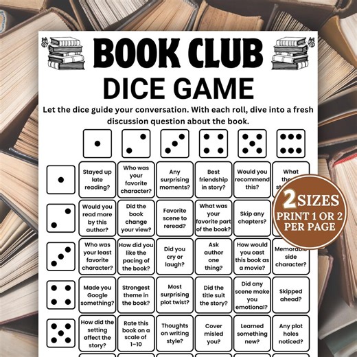 Book Club Dice Game, Book Club Questions, Book Club Icebreaker, Book Club Games, Book Club Activity, Book Club Game Idea, Book Club Night - Etsy
