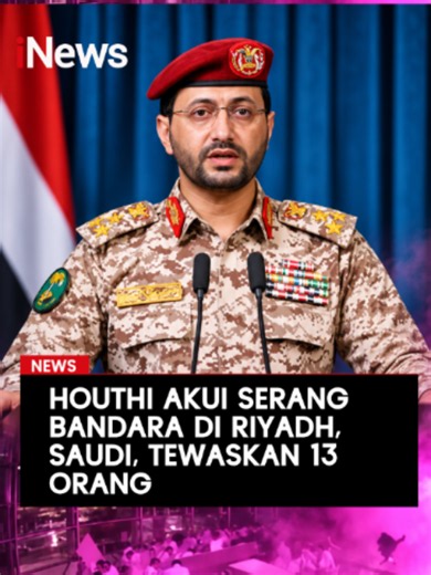 Arab Saudi diguncang serangan rudal dan drone kelompok Houthi yang menargetkan sejumlah bandara hingga fasilitas minyak. Juru bicara militer Houthi, Yahya Saree, mengklaim pihaknya melancarkan empat operasi khusus menggunakan rudal balistik, rudal jelajah, dan drone. Serangan dilaporkan menyasar Bandara King Khalid di Riyadh, Bandara King Fahd di Dammam, serta fasilitas minyak Aramco di Tanajib dan stasiun Al Ghaziyah di Provinsi Timur Arab Saudi. Otoritas Saudi melaporkan sedikitnya 13 orang te