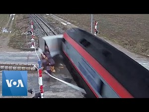 CCTV Footage Shows Train Smashing Into Truck at Crossing in Turkey