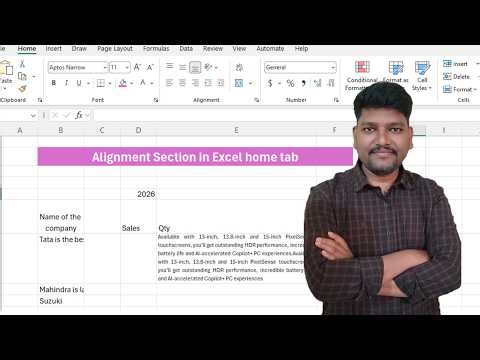 How to use Aligment tool in MS Excel