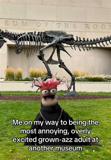 Dinosaur Meme Cut: Overly Excited Adult at Museum