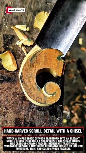 Hand-Carved Scroll Detail with a Chisel #woodworking #carpentry #satisfying #wood