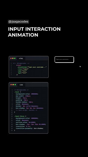 🔸Input interaction animation | HTML & CSS Get the source code from my GitHub. The link is in my profile bio. Repo: Reels-Shorts-Tiktok Folders: inputs/d6 If you found it useful, tap 🤍 and follow for more. And if you got any questions or feedback, let me know in the comments section ⬇️. Happy coding! #code #html5 #css3 #learnprogramming #learnhtml #howtocode #learncss #webdesign #webdevelopment #uidesign #uxdesign #100daysofcode #softwareengineer #softwaredeveloper #tiktok #tiktokviral #recomme