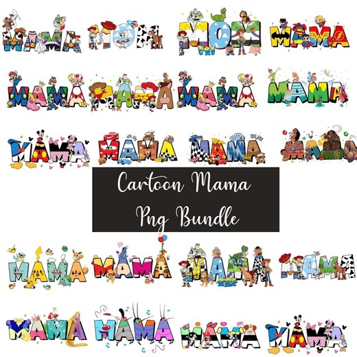 Cartoon Mama PNG Bundle | Princess Mom, Family Vacation Graphics (digital Download) - Etsy
