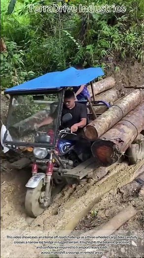 Extreme Off-Road: 3-Wheeled Cargo Bike Crossing a Sketchy Log Bridge!