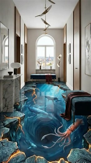 This Epoxy Floor Looks 100ft Deep 😳🌊 #Shorts #asmr