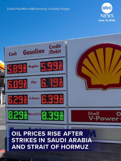 Global and U.S. oil prices continued to edge higher early on Monday morning, following attacks on Saudi oil infrastructure and the targeting of more commercial vessels in the Strait of Hormuz. ABC News' Mary Bruce reports. #trump #iran #politics #news #abcnews