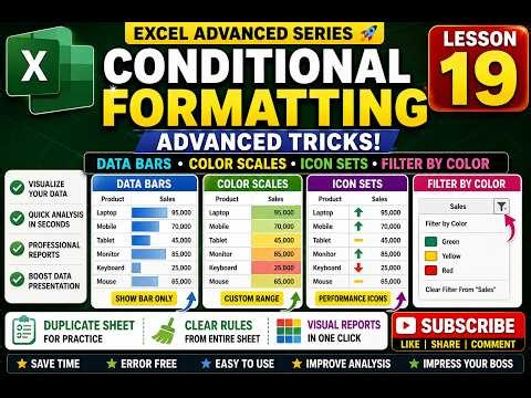 Excel Conditional Formatting Advanced Tricks 🔥 Data Bars, Color Scales & Filter by Color | Lesson 19