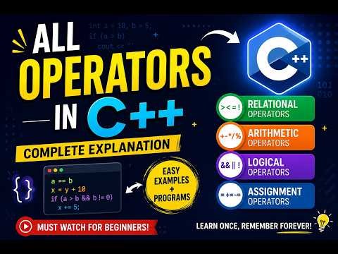 Lec 3:C++ Operators in One Video 🔥 Arithmetic, Relational, Logical & Assignment | Beginners Tutorial