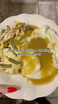 Crockpot Chicken, stuffing and green beans #crockpot #dumpandgo #easyrecipe #asmr