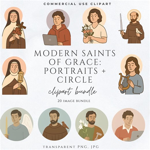 Catholic Saints Clipart Bundle | Saint Clipart PNG Set | Modern Catholic Saints Illustrations | St Joseph St Francis Religious Graphics - Etsy