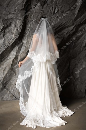 Chantilly Lace Wedding Veil - Double-layer, Cathedral, Ivory Color - Etsy