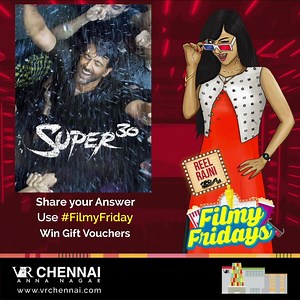 Hrithik Roshan pulls off a solid performance essaying Anand Kumar, capturing his character’s sincerity and determination very well. A story of a teacher who triumphs over the many challenges that life throws at him. Here’s a challenge for you… Guess the name of the coaching centre that Anand Kumar (Hrithik Roshan) was a part and stand a chance to Win Super Gift Vouchers from #VRChennai! Use the #FilmyFriday (hashtag) while answering... #Super30 #NewMovieRelease #Bollywood #HrithikRoshan #MovieRe