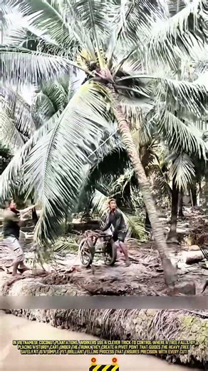 Felling & Guiding Coconut Tree Using Wheelbarrow for Precise Directional Fall
