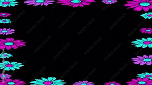 Animated Vertical Hand Drawn Daisy Flowers Creative Frame Template Neon Colors Engraving Daisy Flowers. nature concept design template Creative Design for Animated Cards Banners Web or Social Media.