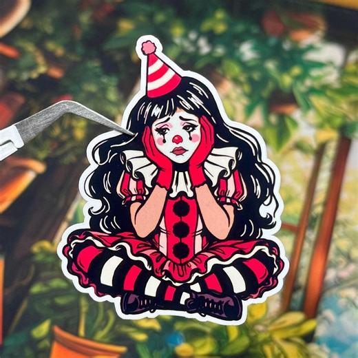 Sad Clown Girl Sticker, Hand Drawn Vintage Art, Mental Health and Planner Decal - Etsy