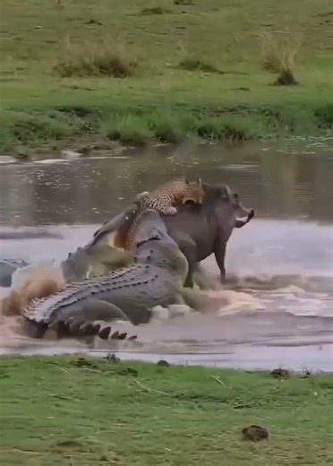 Warthog Vs Leopard Vs Cros - The Hunter Dragged to It's Death on a Pool of Crocodiles #survival