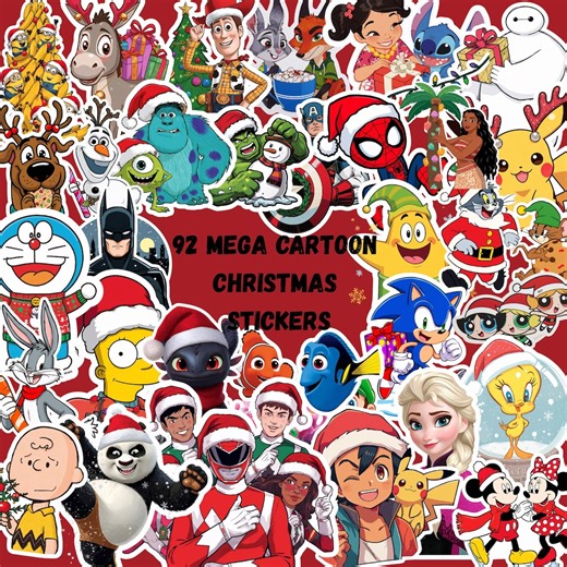 92 Cartoon Christmas Stickers Mega Bundle | Xmas Printable Sticker Pack | Christmas Png | Digital Download - Etsy