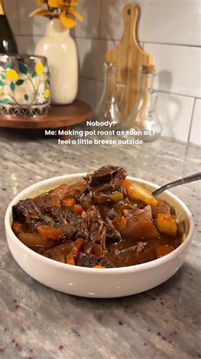 Dabrionne on Instagram: "Comment “RECIPE” if you want to make this yummy pot roast and I will send the recipe directly to your DMs. 💕 Summer is officially over so that means pot roast has entered the chat. It’s savory, tender, and my personal favorite comfort meal. Your turn to make it! 🤭 #potroast #fallmeals #fallrecipes #dinnerideas #easyrecipe #dinner"