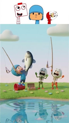 My Sprunki OC — Pocoyo, Eleven & Kinderjoy:From Lazy Fishing to Funny Skeleton Catch 💀🎣