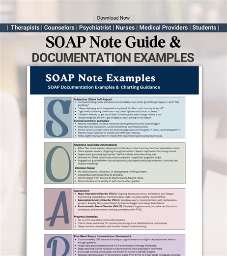 Psychotherapy SOAP Documentation Examples & SOAP Note Template, Mental Health Therapy Sample Reference (PDF) - Etsy