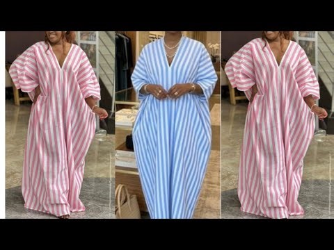 Trendy Striped V neck Bubu Gown easy cutting and sewing