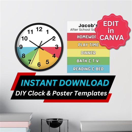 Editable Daily Schedule Clock for Kids After School Routine Wall Poster Color Block ADHD Children Hourly - Etsy