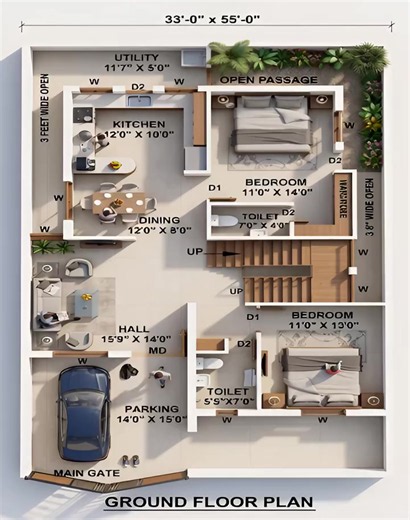 Dedicated parking and spacious interiors make this home both practical and elegant. A design that delivers comfort from the moment you enter. #HouseLayout #ModernHomeDesign #FloorPlan #FamilyLiving #homegoals