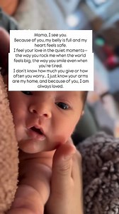 Mama, I see you 🤍 I see the nights you barely slept, the mess you cleaned while holding your baby, the tears you hid so no one would worry. Your baby sees you too. Through their little eyes, they feel safe, loved, and full because of you. Even when it feels like it’s never enough… it is. You are enough. 🥹 Share it with another mama to remind her she’s enough too 🫶🏼 Follow @hermomcircle for more motherhood truths that hit home. 🎥 @certifiedroxie #momquotes #motherhood #momcommunity #momlife 