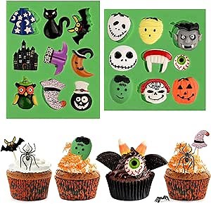 Sakolla Halloween Fondant Cake Molds - Halloween Chocolate Molds Silicone Bat Pumpkin Owl Ghost Candy Molds for Cupcake Topper Decorating Sugarcraft Gum Paste Resin Clay