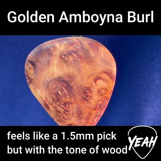 Golden Amboyna Burl Guitar picks now available at Pluckyeah