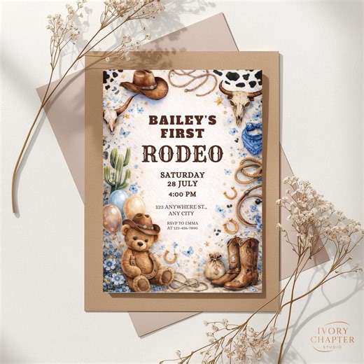 Birthday Invitation Customized Cowboy First Rodeo Party Theme Kids Digital Invite Template Editable Printable - Etsy