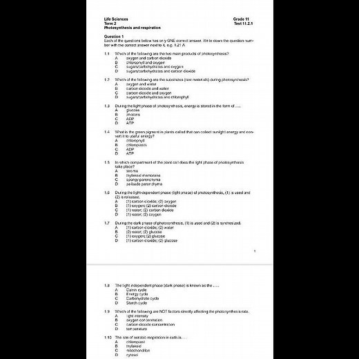 Grade 11 life science Term 2 may/June exam