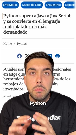 Dondeestudiar.eu on Instagram: "Python destrona a Java: ya es el lenguaje #1 en 2025 🐍👑 Según el índice TIOBE, Python marca un 25,35% de popularidad, un nivel histórico que no se veía desde el pico de Java en 2001. La gasolina de este salto: la IA 🤖 (ChatGPT, Claude), el boom de datos y la automatización. Mientras tanto, Java crece poco y C retrocede, con una brecha enorme frente al segundo puesto. Y sí: aunque la IA escriba código, tu valor está en entenderlo, depurar, diseñar y tomar decisi