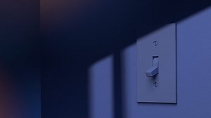 Light Switch Turns On By Itself Illuminating Dark Room. 3D Animation.