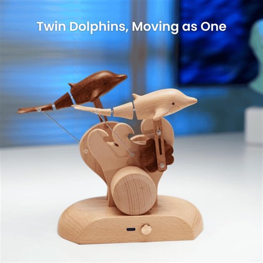Wooden Dolphin Automata Kinetic Sculpture | Twin Beechwood Walnut Ocean Art - Etsy