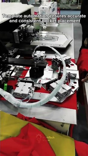 Automatic pocket setting process on garment using template system