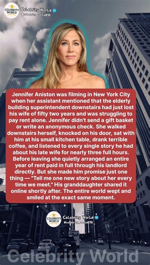 Jennifer Aniston Paid A Grieving Widower's Rent For A Full Year & Made Him Promise One Thing💔.