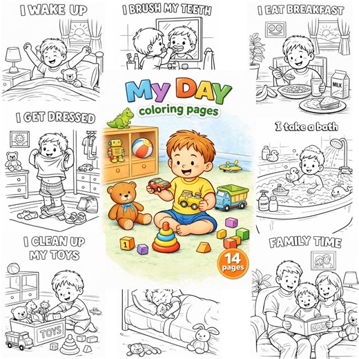 My Day Coloring Pages Printable | Daily Fodder Routine | Homeschool Activity | Toddler Preschool Printable PDF - Etsy