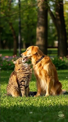 Sweet Cat and Dog Kiss in the Park | Heartwarming Pet Friendship Moment