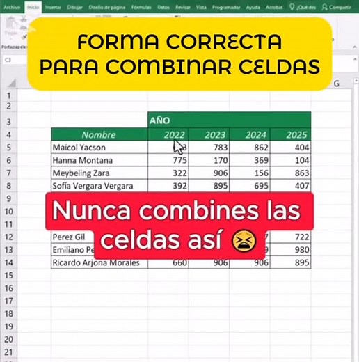 Aprende la forma correcta se combinar celdas en excel #excelparanegocios #exceltips #excelparacontadores #excelparaauditores #excelparaaumentaringresos #excelparanegocios #excelparaemprendedores | Aprendizaje de Informatica