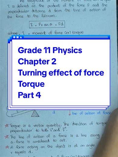 Grade 11 Physics Chapter 2 Torque🥰🥰#creatorsearchinsights #G11 #torque #Physicsteacher #TrHEK