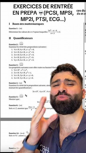 Exercices de mathématiques de rentrée en prépa (PCSI, MPSI, PTSI, ECG…) #prepa #cpge #maths #lycee #terminale