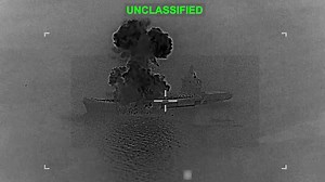 Watch: US military footage shows Iranian drone carrier burning