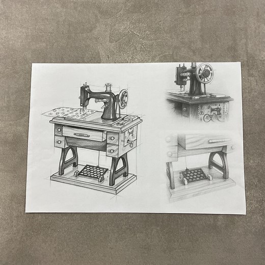 This sewing machine–shaped music box took 12 months to design, and...