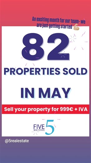 🇬🇧💥 A manic May for our incredible team — 82 properties SOLD! 💥 So proud of our amazing team for making it happen 👏 Thinking of selling? Don’t wait — your property could be next. 📞 Get in touch today: 34 965 999 059 Sell for just €999 IVA with 5 Real Estate. 🇪🇦💥 ¡Un mayo de locura para nuestro increíble equipo — 82 propiedades VENDIDAS! 💥 Muy orgullosos de nuestro equipo por hacerlo posible 👏 ¿Estás pensando en vender? No esperes más — tu propiedad podría ser la próxima. 📞 Contáctano