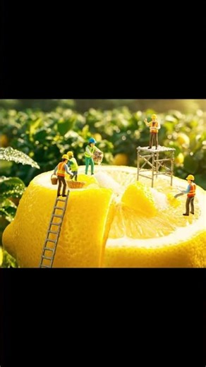 Tiny Farmer collects Giant lemon! #Shorts #MiniatureWorld #TinyPeople #MiniatureArt #AIArt