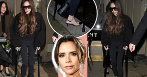 Gãy chân vì tập gym, Victoria Beckham chống nạng và đi giày cao gót